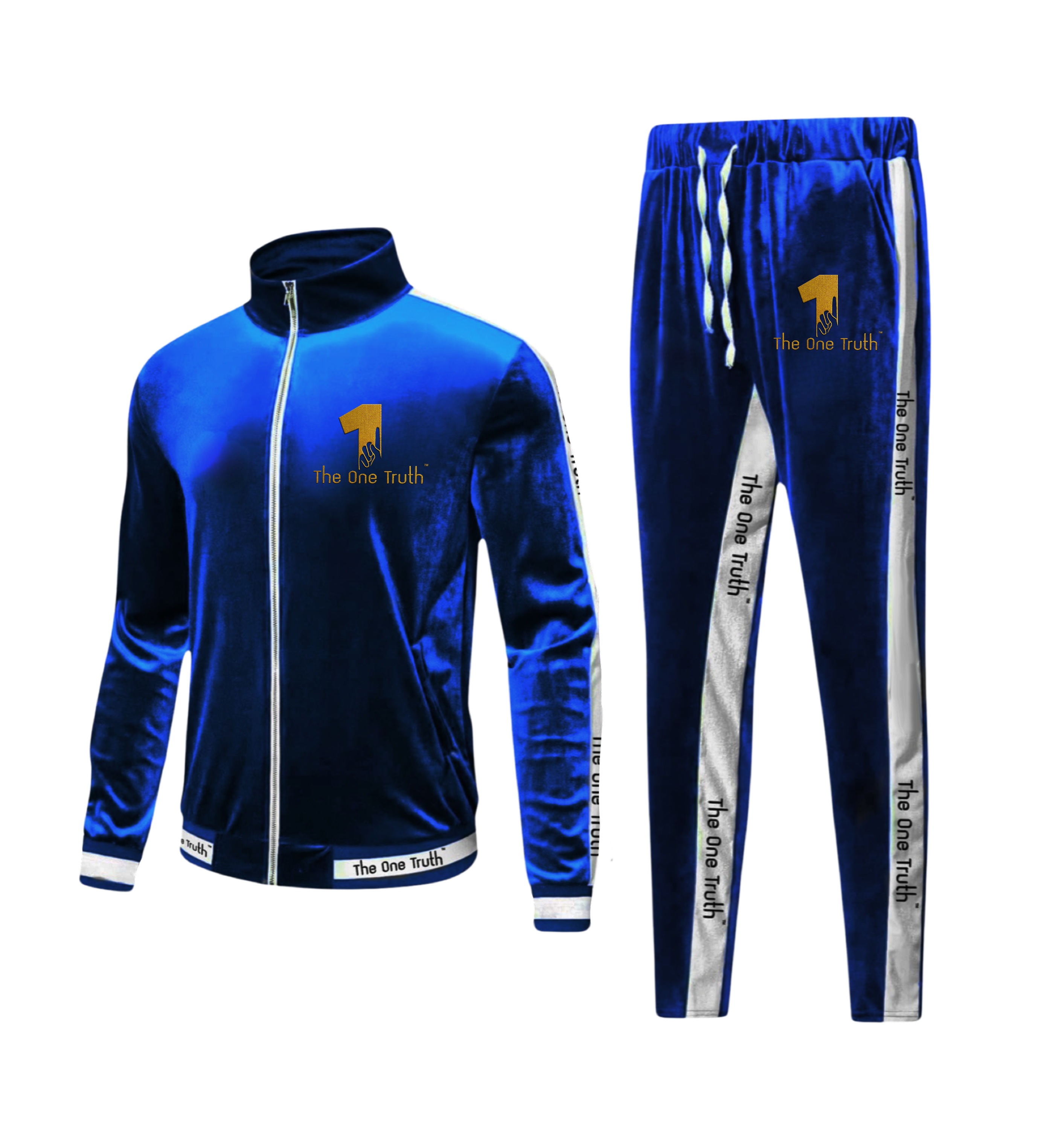 The One Truth - Velour Tracksuit Set Navy  & White