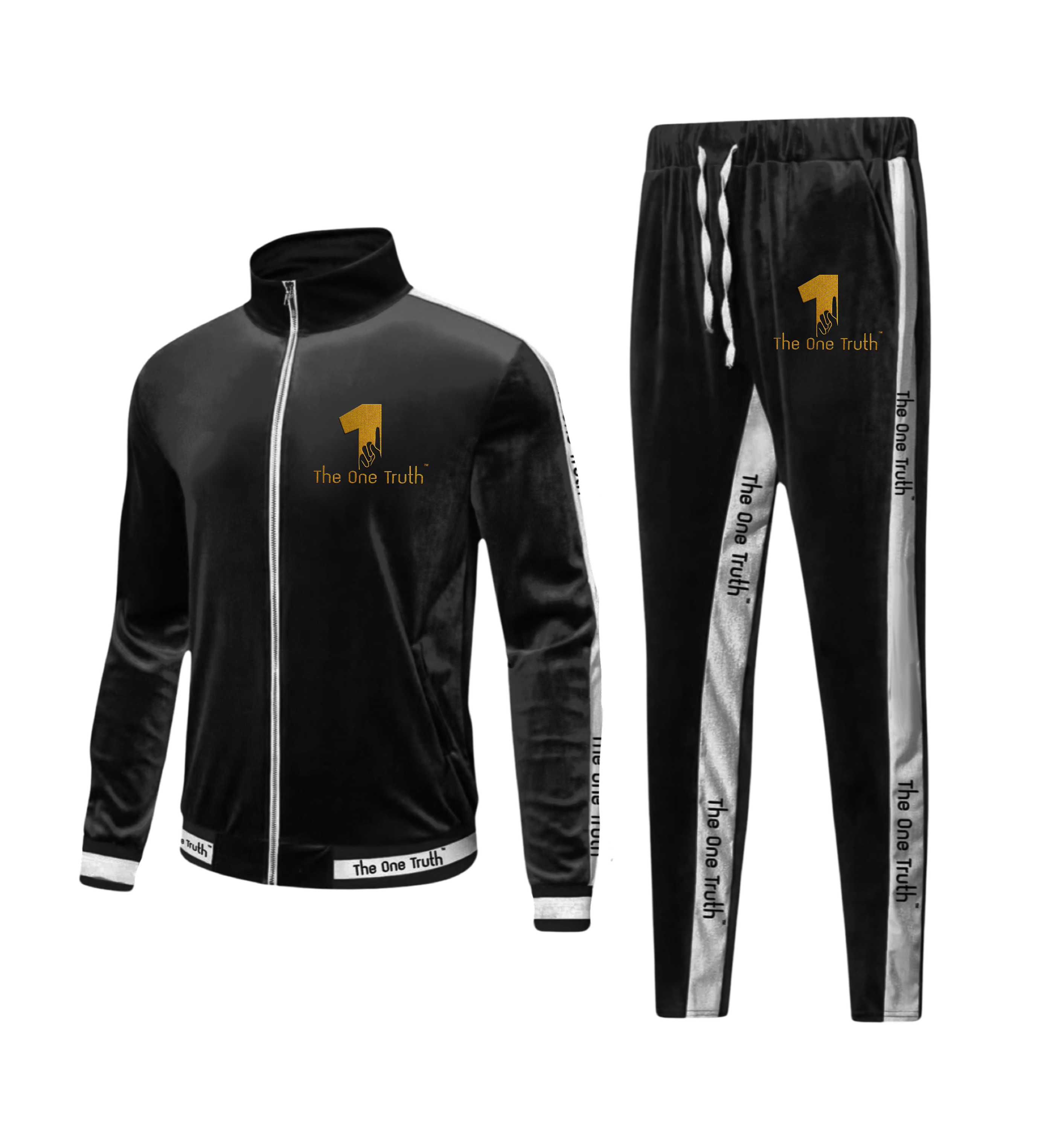 The One Truth - Velour Tracksuit Set Black & White