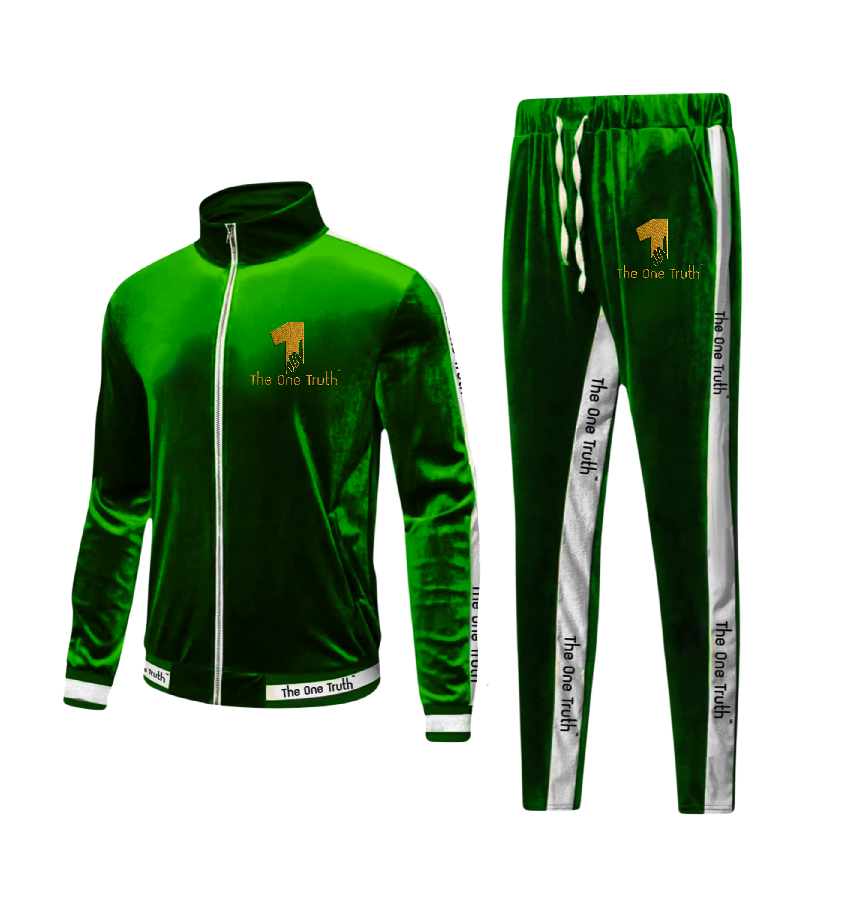 The One Truth - Velour Tracksuit Set Green & White